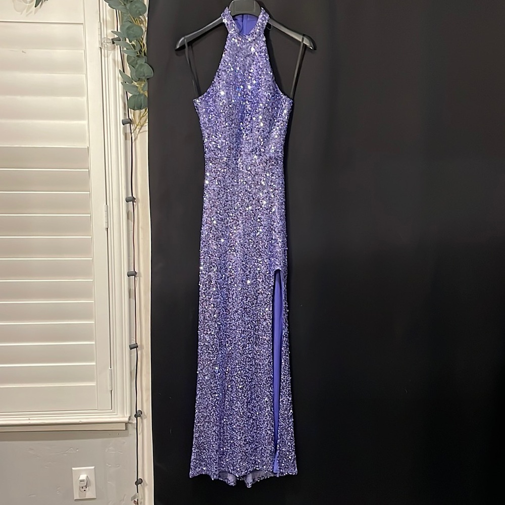 Purple Glitter Halter Ball Gown